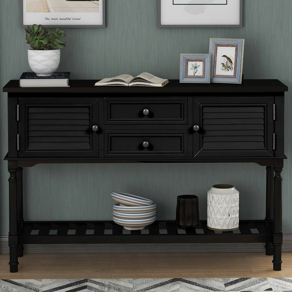 Black Light Green Pine Console Table with 2 Drawer and Cabinet and Shelf C363