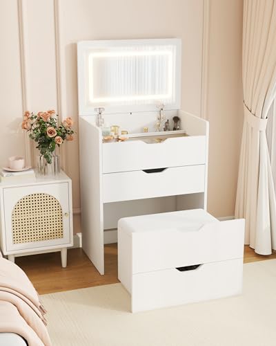 White Vanity Desk with Mirror and Lights N8195