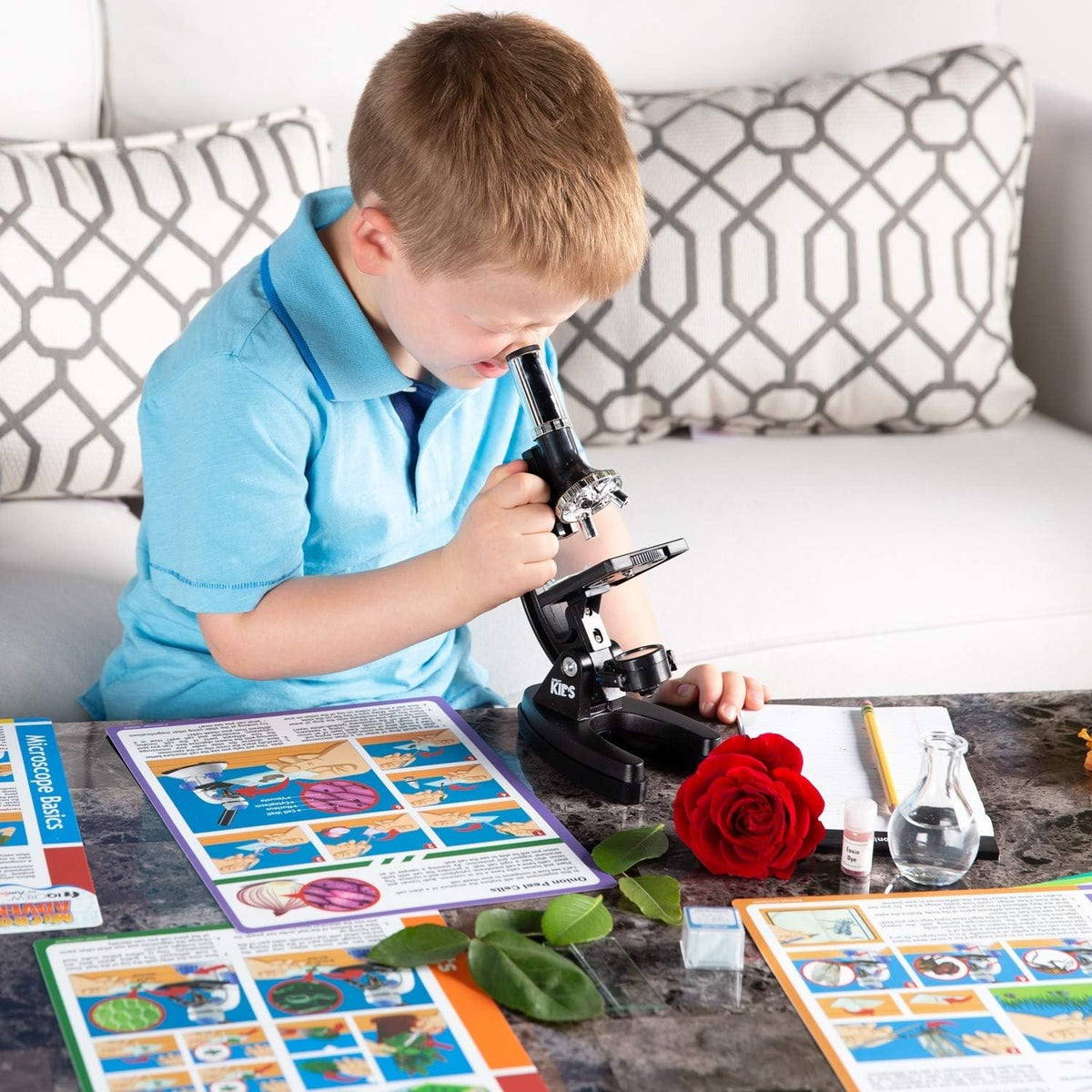 Kids Microscope Science Starter Kit with Set of 6 Experiment Cards C1043