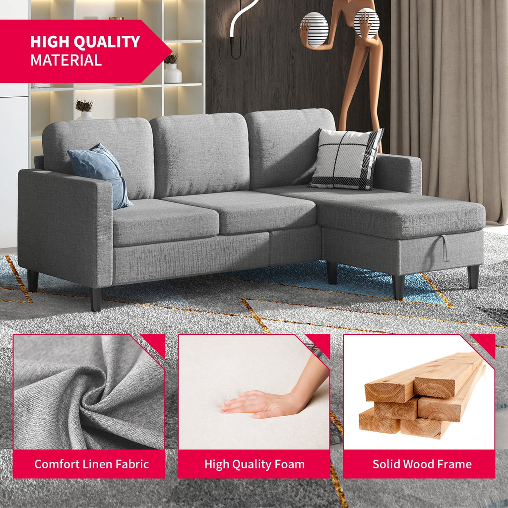 Beige Linen Sectional Sofa with Storage Ottoman Y717844