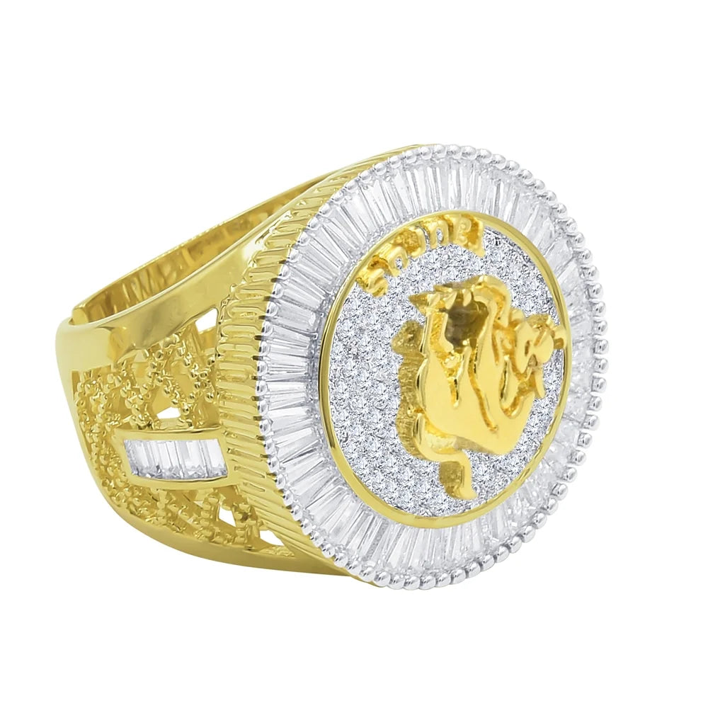 14K Yellow Gold Finish Simulated Diamond Taurus Ring Q15681