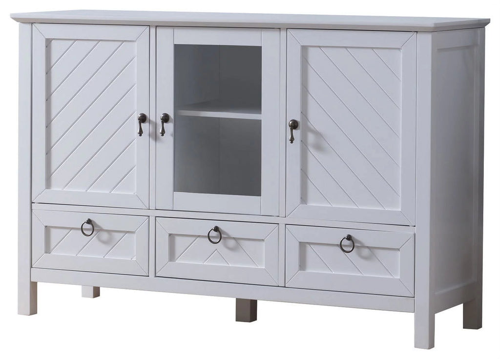 White Wood & Glass Sideboard Buffet Console Table with Drawers A6802