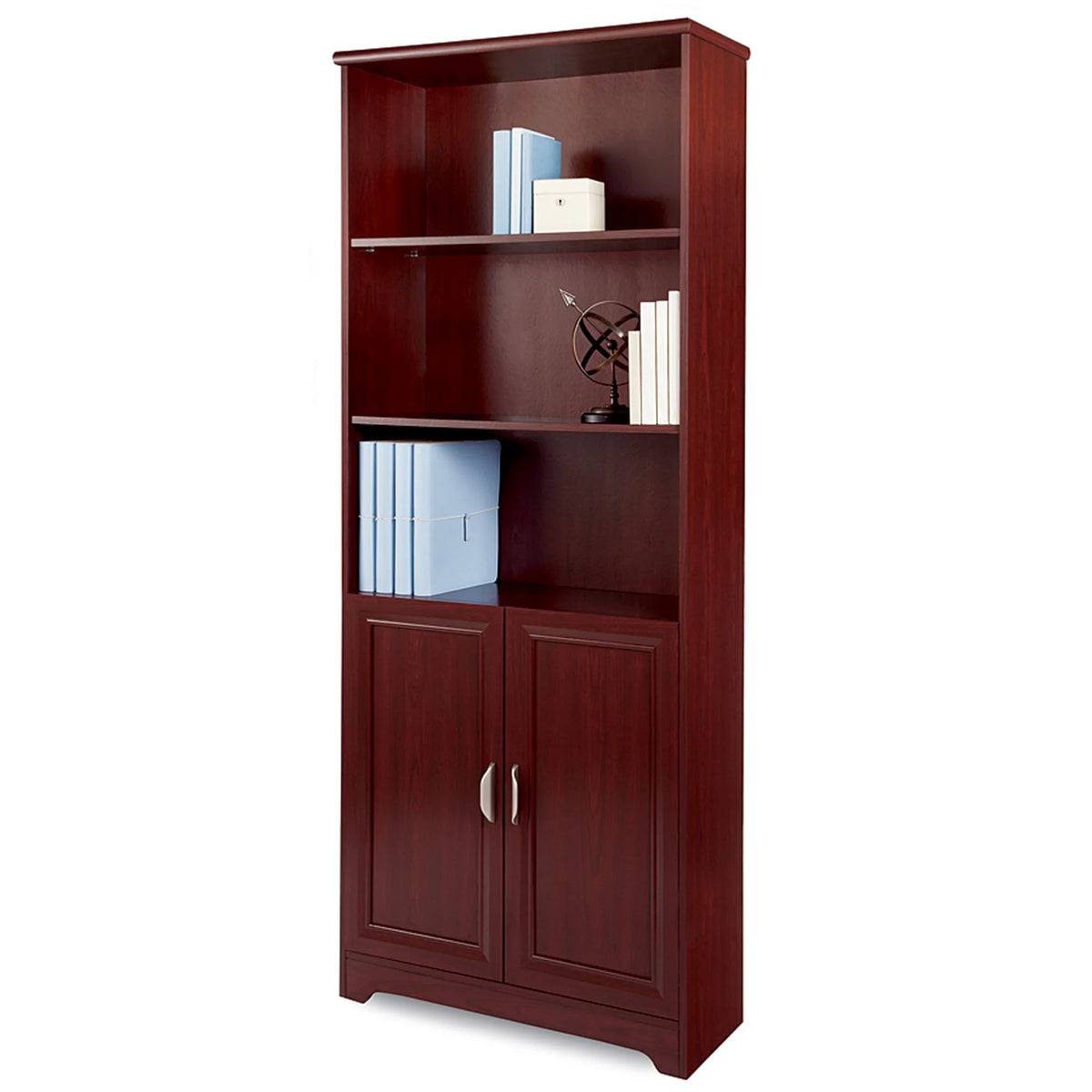 72"H 5-Shelf Bookcase With Doors, Classic Cherry N8094