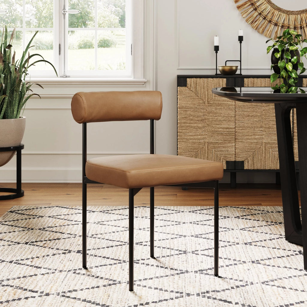 Brown Vegan Leather Dining Chair with Metal Legs A624