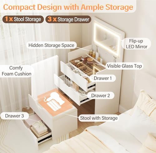 White Vanity Desk with Mirror and Lights N8195