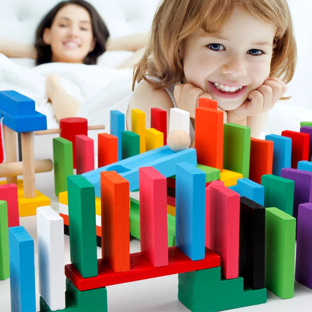 120Pcs Wooden Domino Blocks Set with 12 Colors Y2699