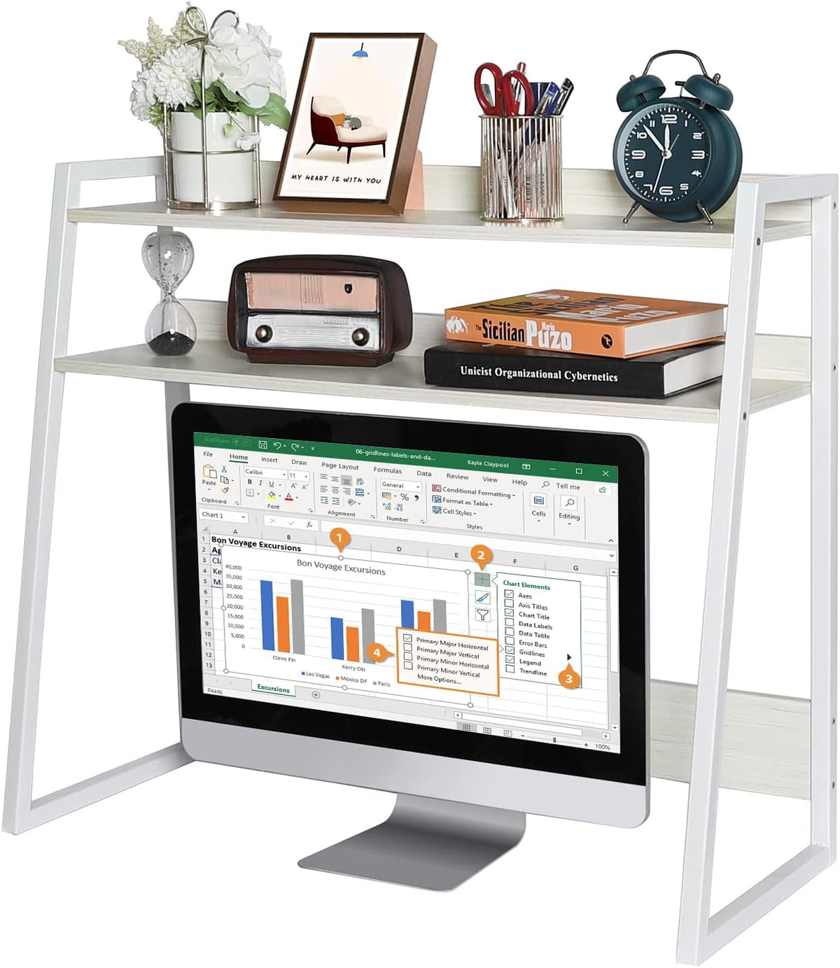 2-Tier White Wooden Desktop Bookshelf F501832