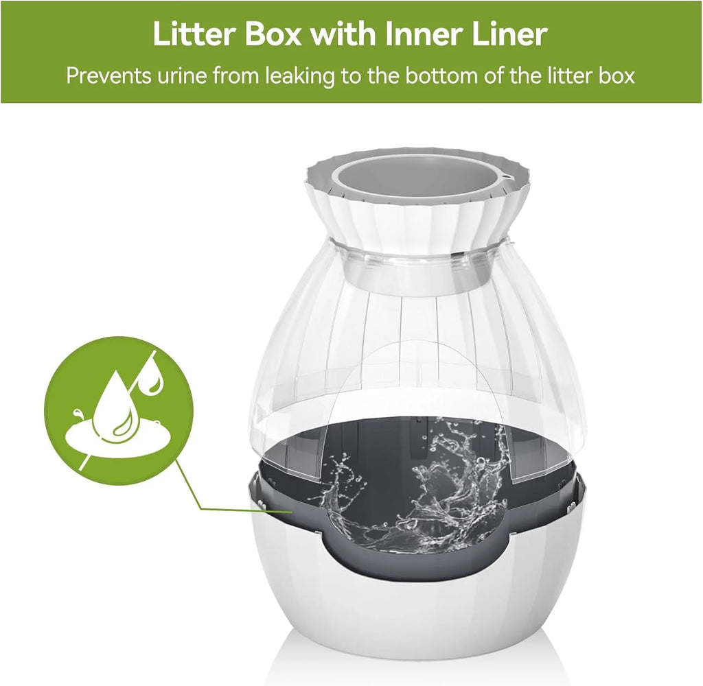 White Enclosed Large Cat Litter Box with Leak Proof Liner D689522