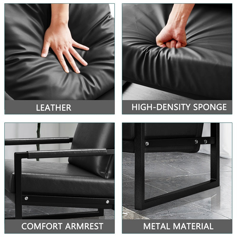 Black PU Leather Accent Chair Set of 2 with Metal Frame Z897