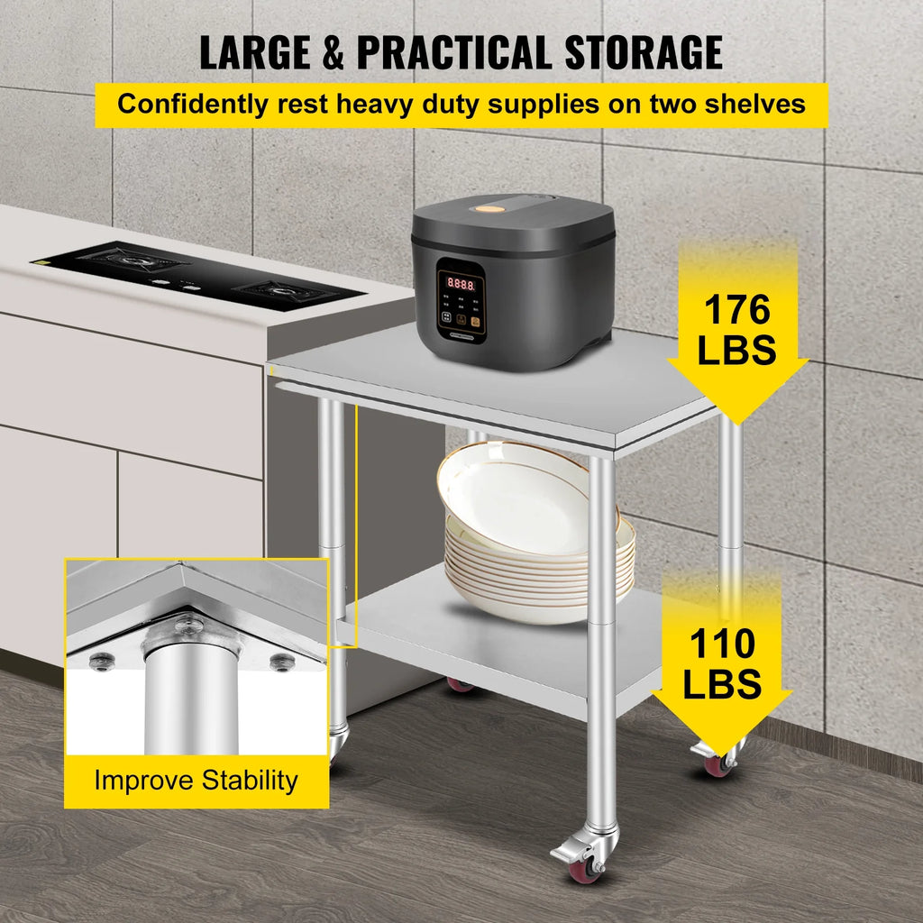 Stainless Steel Work Table with Wheels G33058