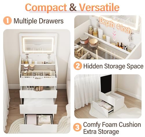 White Vanity Desk with Mirror and Lights N8195