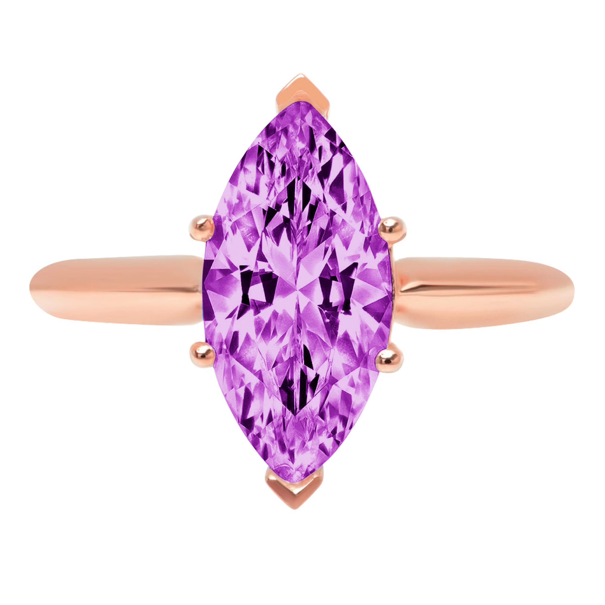 2.5ct Marquise Cut Purple Simulated Alexandrite Pink Rose Gold Ring Size 3.5 G686