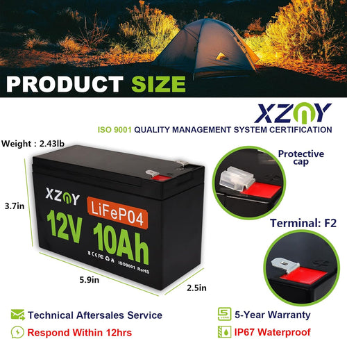 12V 10Ah LiFePO4 Battery with 10A BMS Z19129