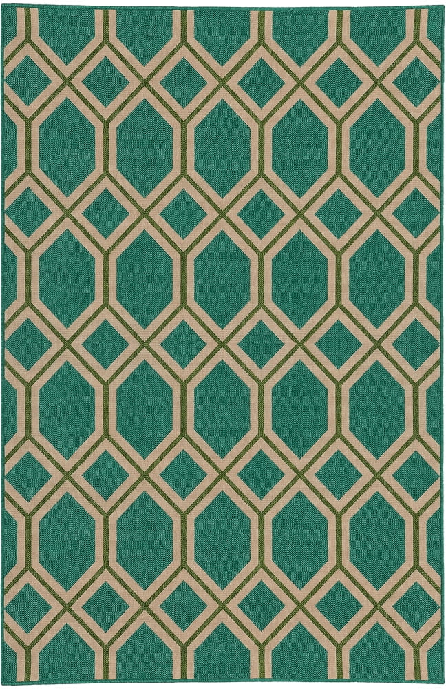 Teal Lattice Diamond 2' 3" x 7' 6" Rectangle Area Rug R235716