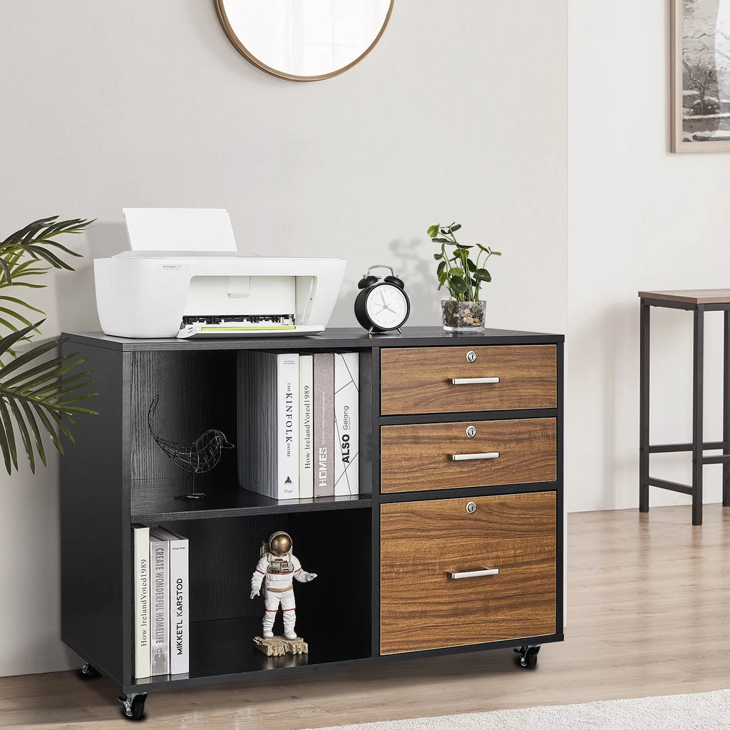 Rolling 3 Drawer Wood File Cabinet with Lock Z3628