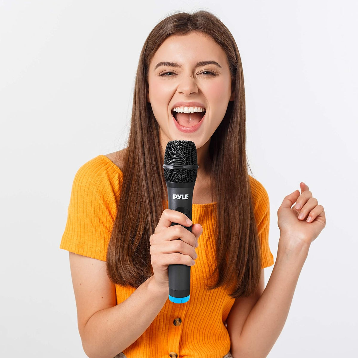 Portable UHF Wireless Microphone System, Battery Operated Four Bluetooth Cordless Microphone Set with Receiver Base C1110