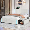 Queen Size Upholstered Platform Bed Frame with LED Lights and 4 Drawers White K82664