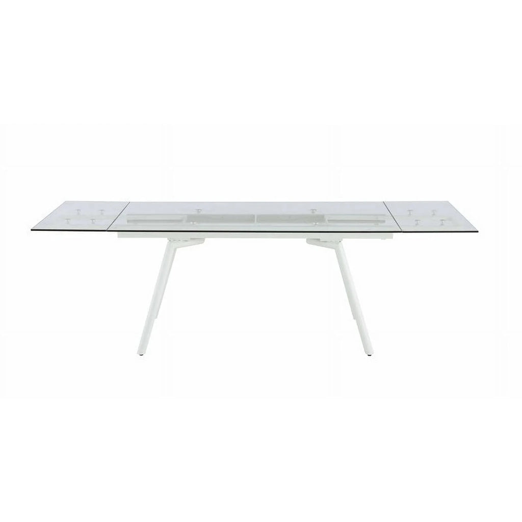 63" Rectangular Steel and Glass Extendable Dining Table in White H856