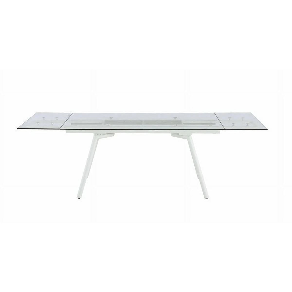63" Rectangular Steel and Glass Extendable Dining Table in White H856