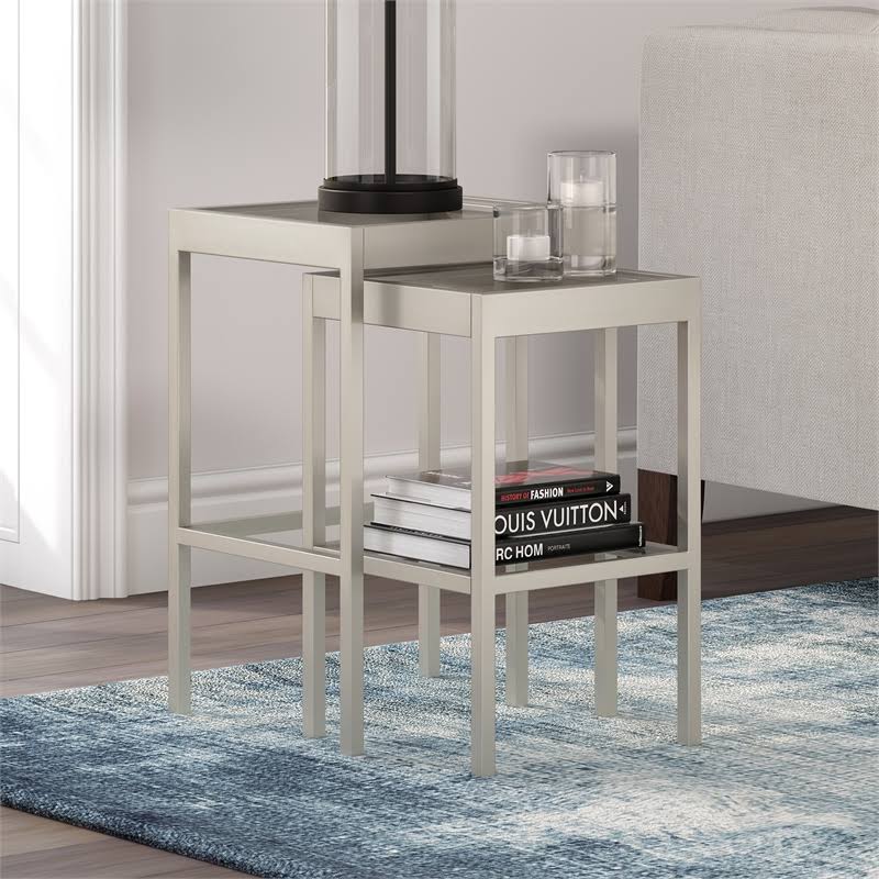 Modern Satin Nickel and Gray Nested Side Tables O245010