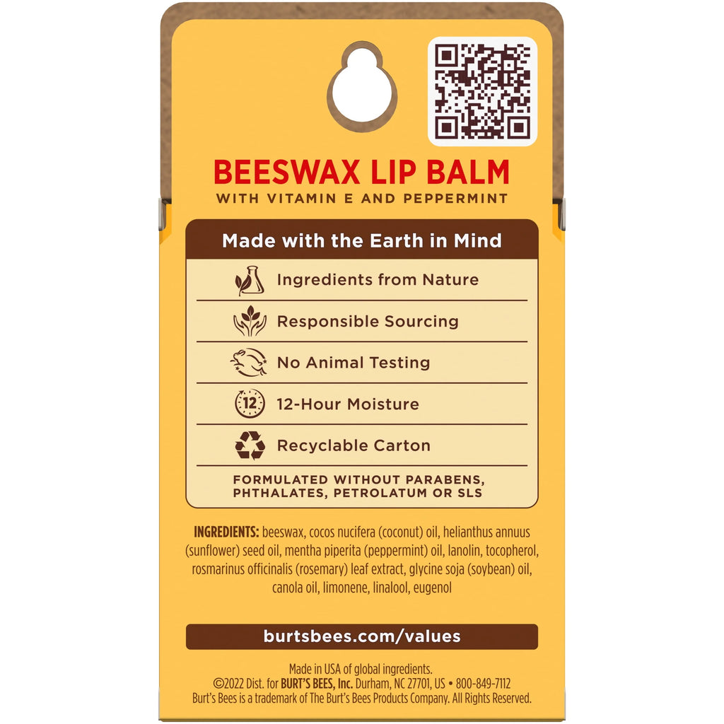 Moisturizing Lip Balm with Beeswax, Vitamin E & Peppermint Oil, 4 Count R7444