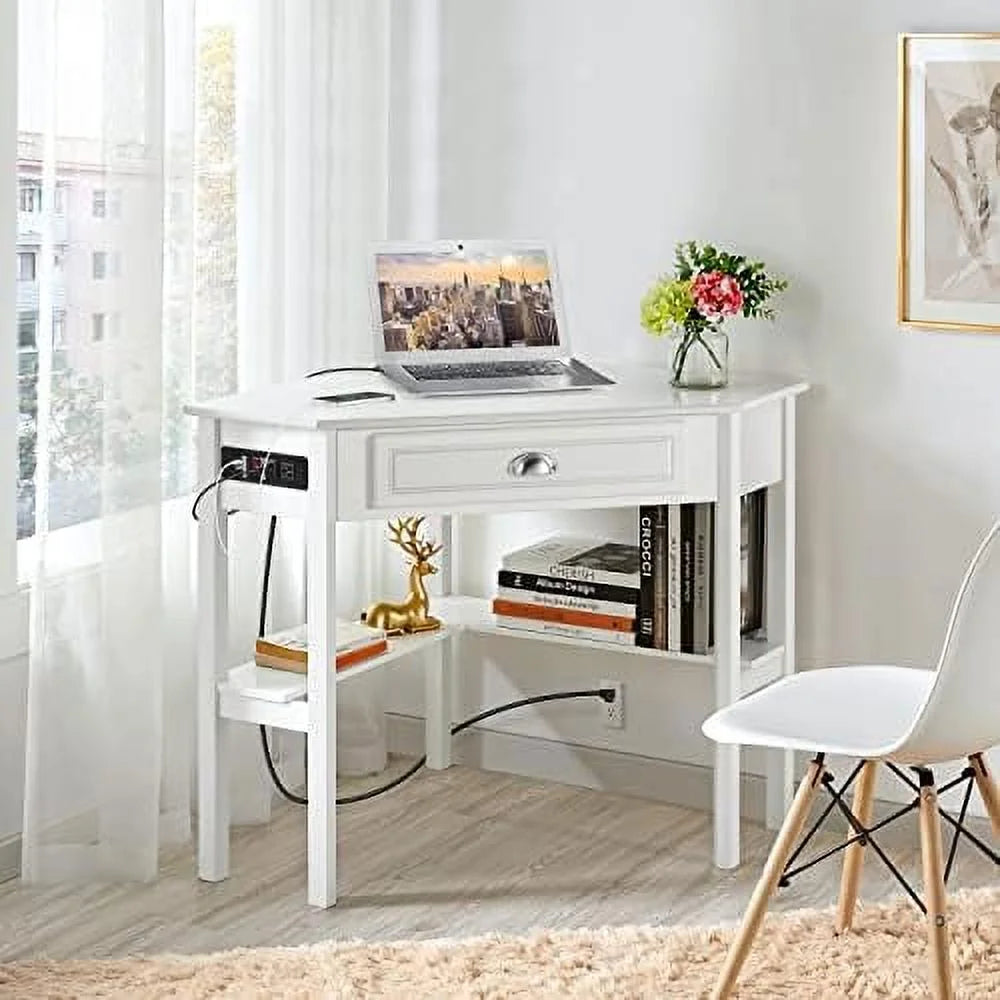 L Shaped Corner Computer Desk with Power Outlets G23282