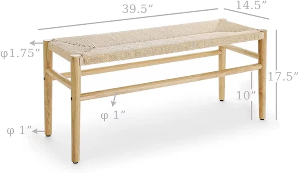 Wood Entryway Bench with Weave Rope Top R120703