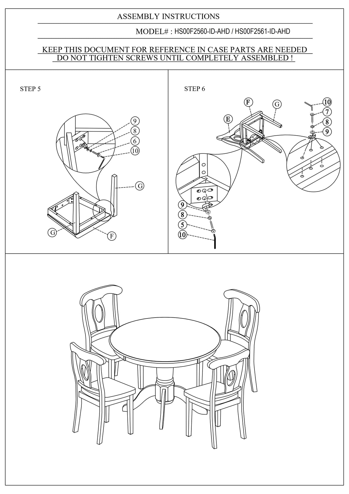 5pc Round Dining Table Set with 4 Cushion Chairs Rubberwood J329