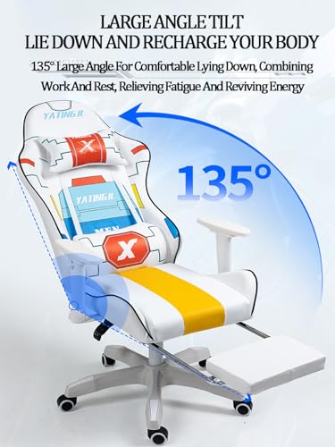 White Leather Swivel Gaming Chair with Footrest X36802