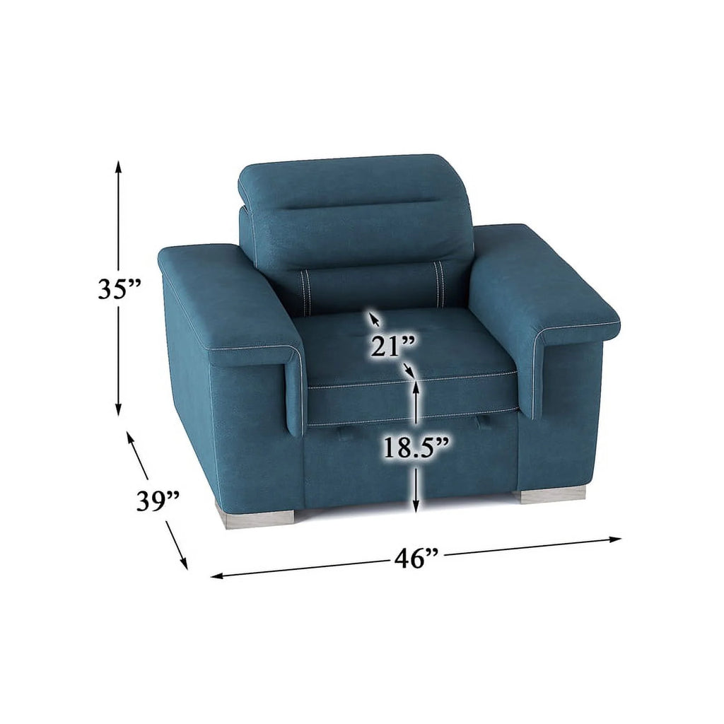 Blue Microfiber Accent Chair with Pull Out Ottoman V2833
