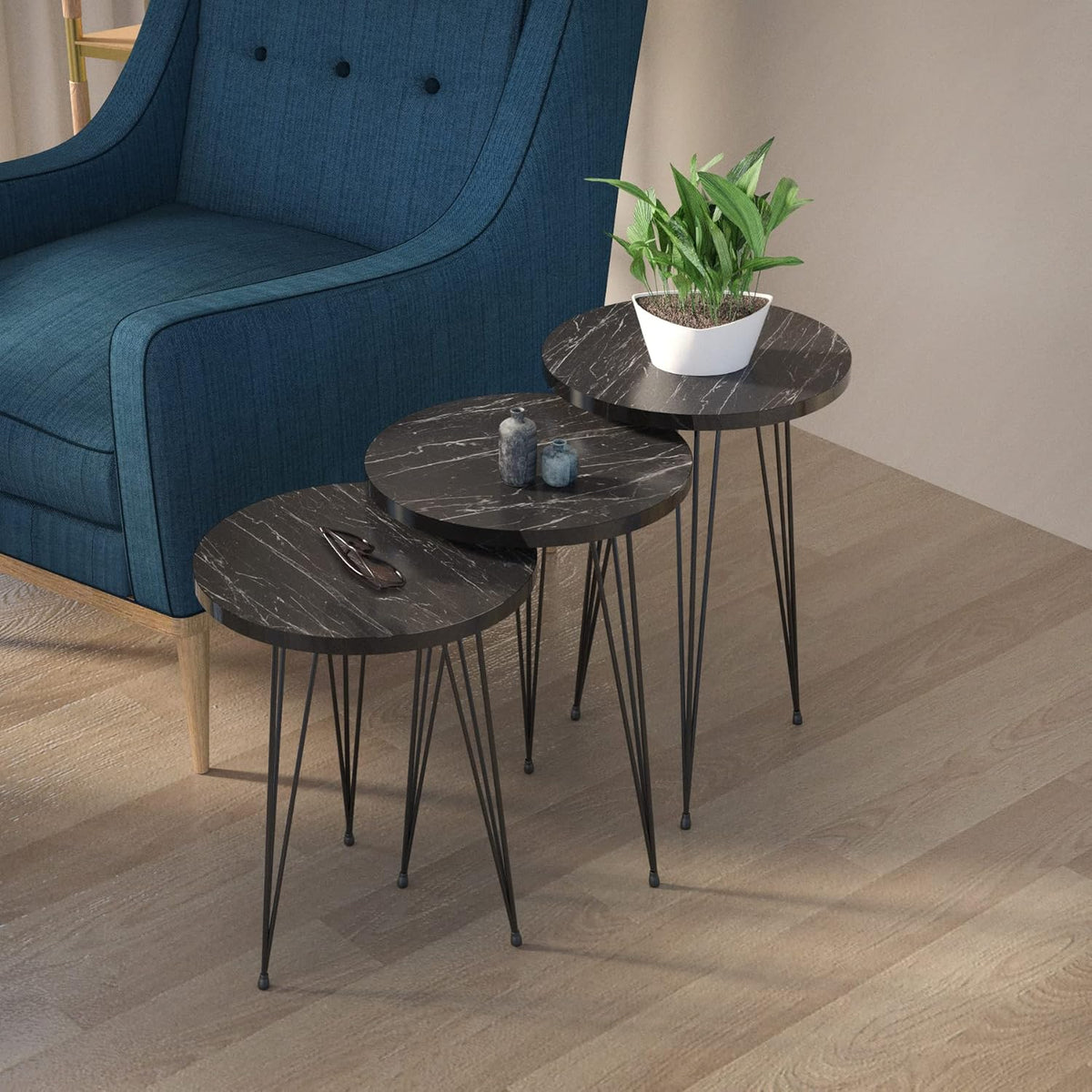 Set of 3 High Gloss Nesting End Tables Y643