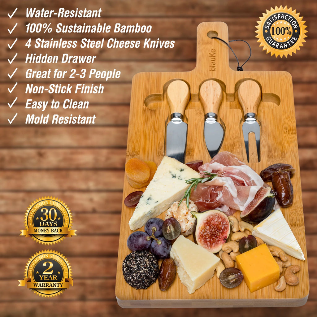Bamboo Cheese Board and Knife Set 12x8 inch M775