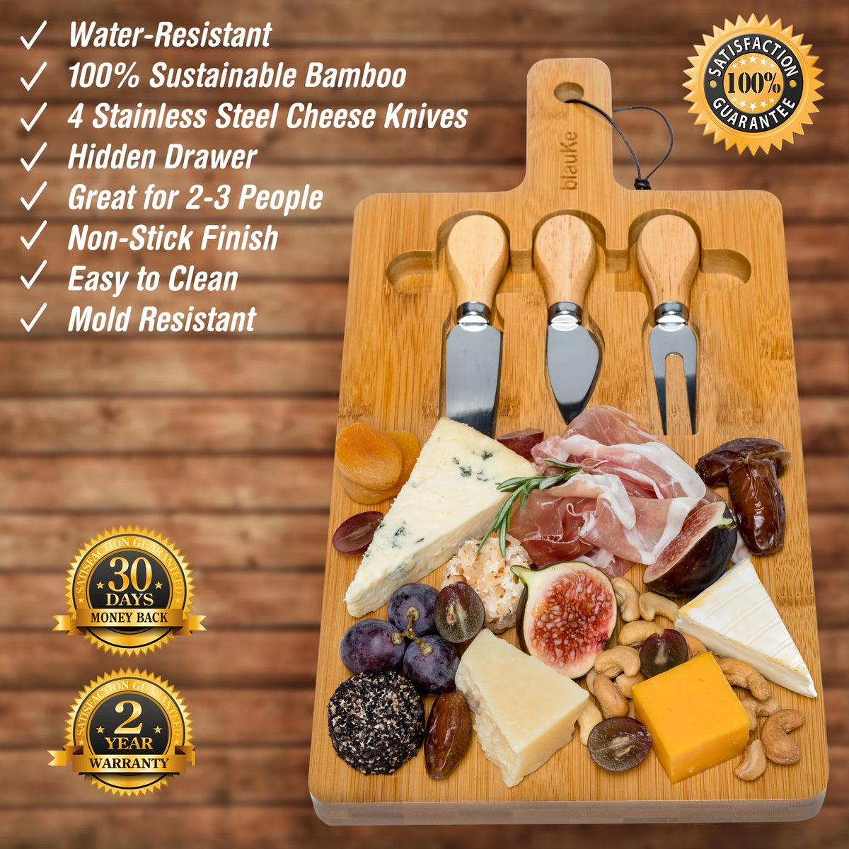 Bamboo Cheese Board and Knife Set 12x8 inch M775
