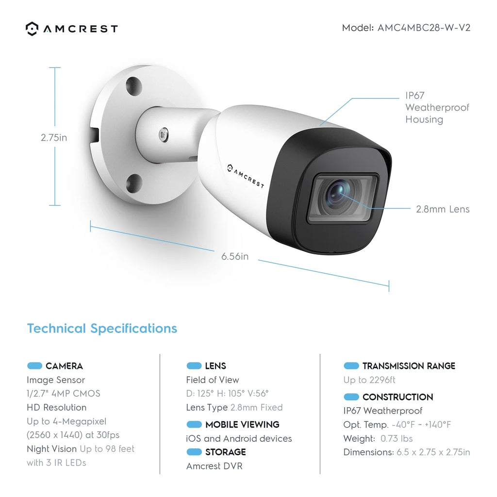 White 4MP Bullet Outdoor Security Camera with 98ft Night Vision U719