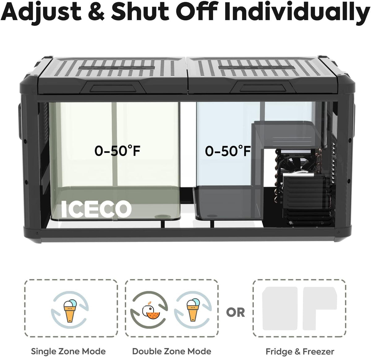 Portable Refrigerator, 75L Dual Zone Steel Compact Refrigerator W627