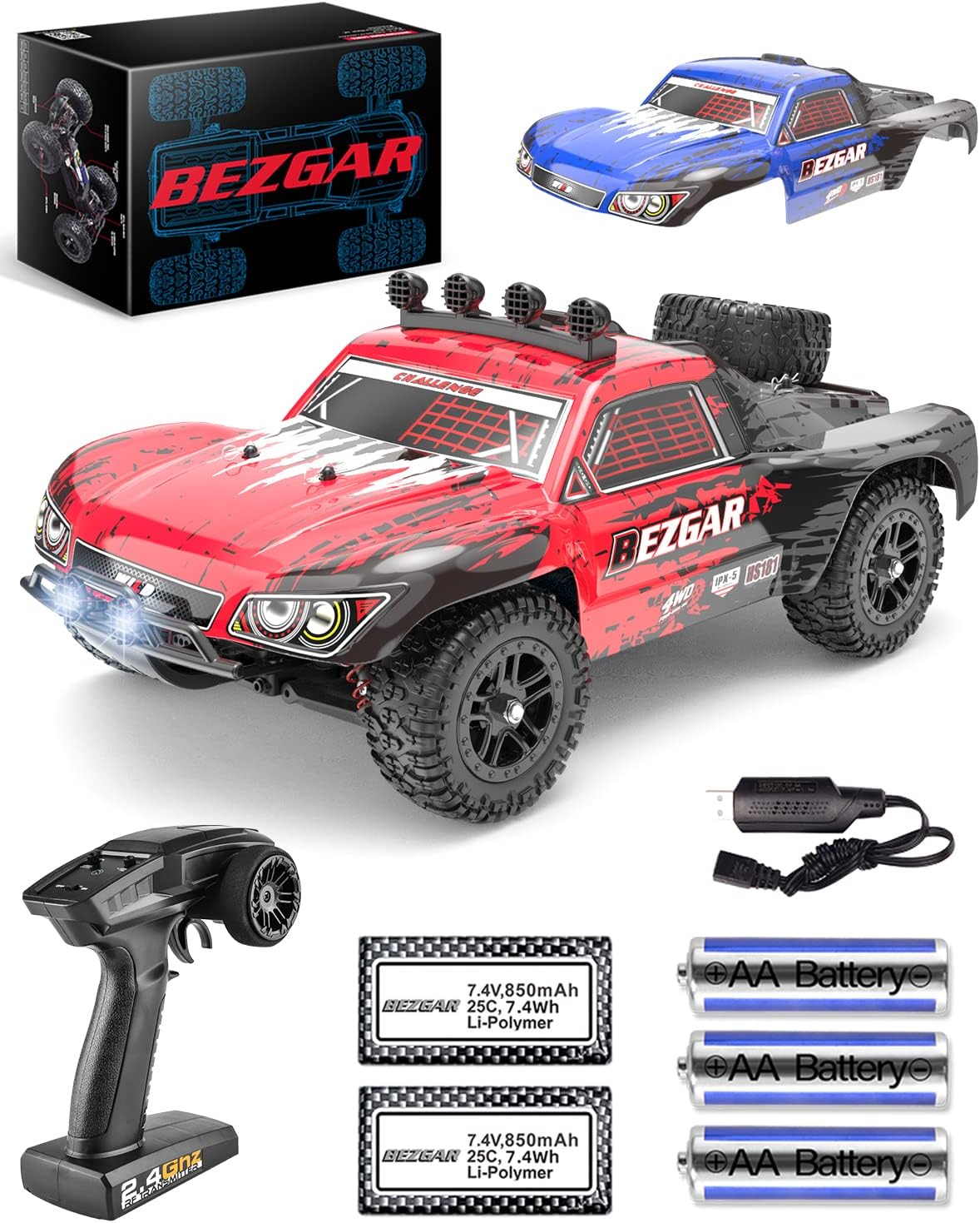 1:10 Scale 4WD Remote Control Monster Truck with 2 Rechargeable Batteries O384