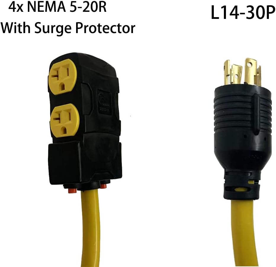 40Ft L14-30P to Four 5-20R 30 Amp Generator Power Cord W12280