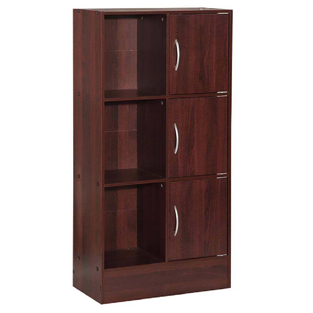 Mahogany 3-Door 6-Shelf Wooden Bookcase X961440
