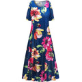 Blue Short Sleeve A Line Maxi Dress F1878