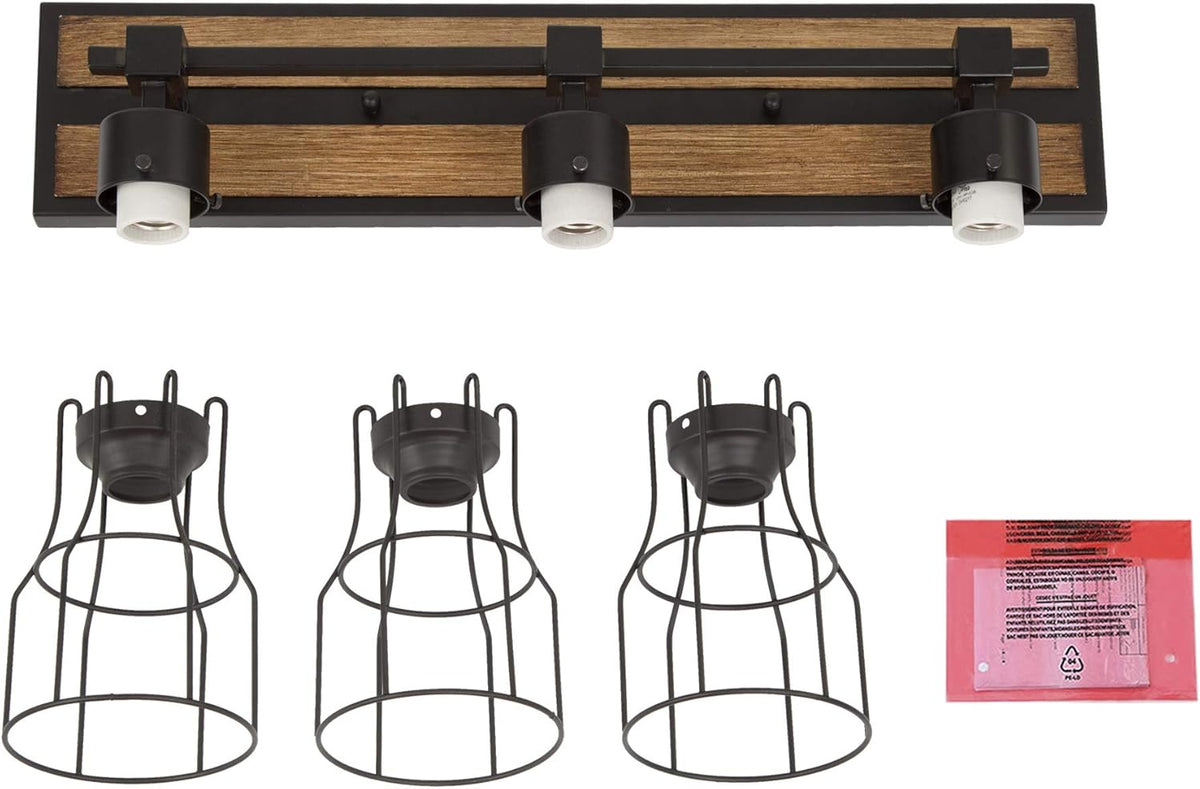 Bathroom Vanity Light Fixtures with Metal Cage, Faux Wood Finish T825