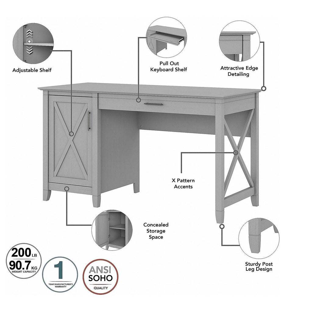 Cape Cod Gray Computer Desk with Keyboard Tray and Storage U486