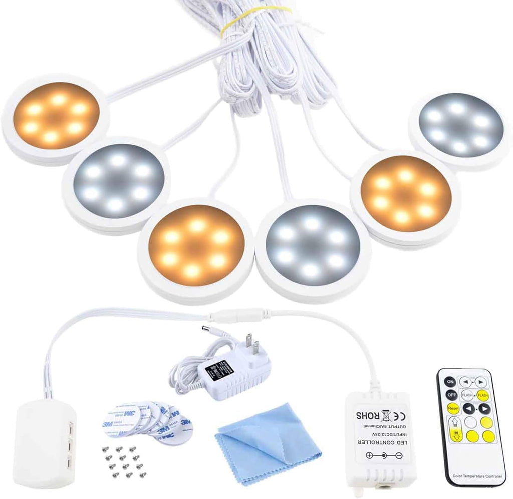 Under Counter LED Puck Lights with Remote, Warm & Daylight White X4117
