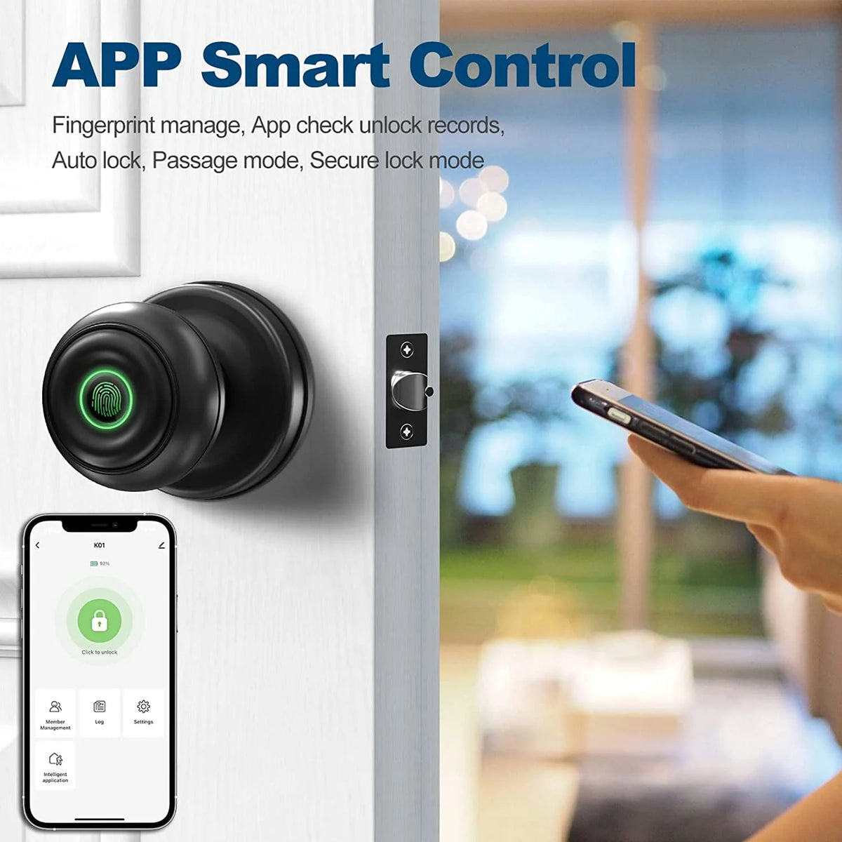 Smart Fingerprint Door Lock with App Control, Black Y5583