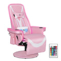 Pink White Ergonomic Recliner Gaming Chair with Footrest and Massage Lumbar Support T4354