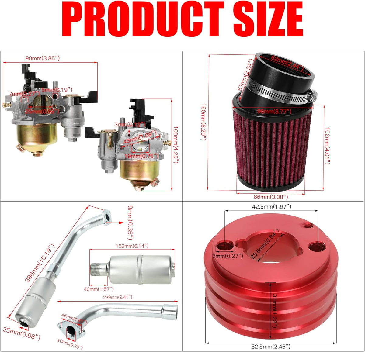 Upgrade Carburetor Air Filter Adapter Exhaust Pipe Muffler Jet Stage 2 Kit for Non-Hemi Predator 212cc 196cc 6.5Hp Mini Bike Go Kart Performance Parts U9870