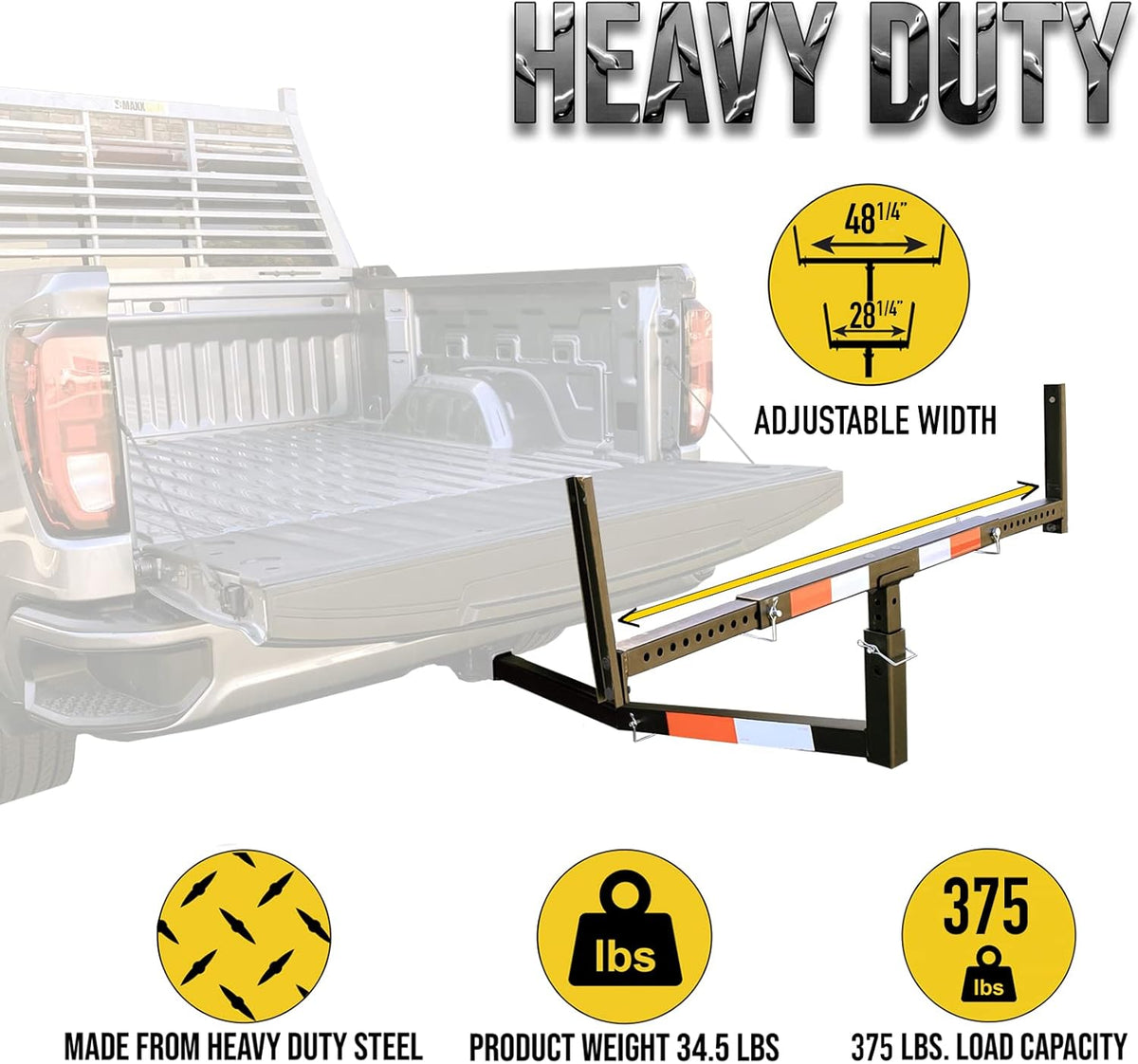 Hitch Mount Pick Up Truck Bed Extender, Black, 37 x 19 x 3 inches, Pack of 2 L99686