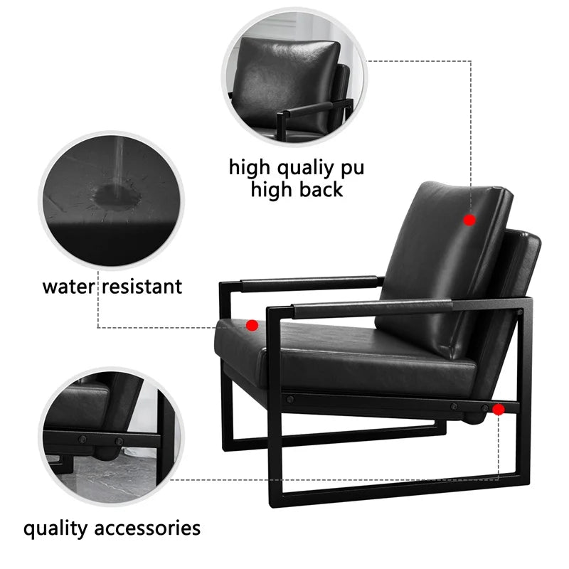 Black PU Leather Accent Chair Set of 2 with Metal Frame Z897