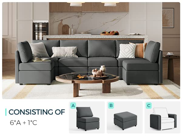 Dark Grey Modular Sectional Sofa with Storage Y513