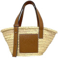 Pre-Owned Beige Brown Straw Calf Leather Tote Handbag M13975