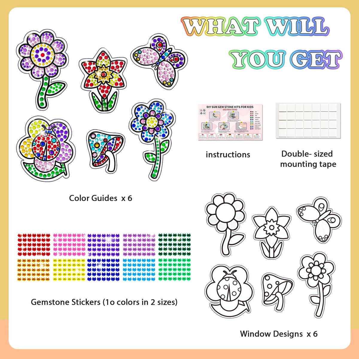 6 Sheets Gem Art Diamond Painting Kits for Kids E842